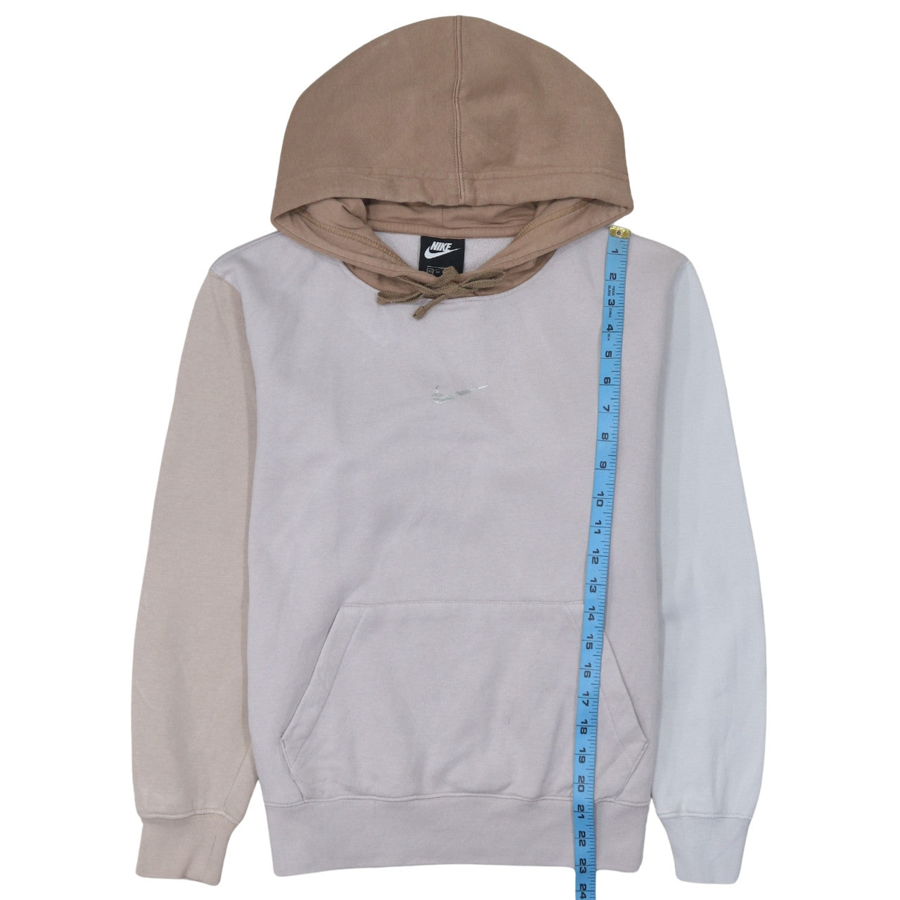 Nike Womens Beige Colourblock Hoodie XS Pullover Cotton Hooded Sweatshirt
