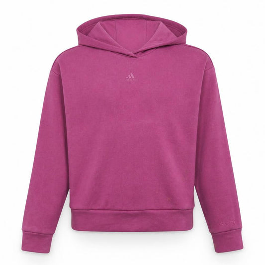 Front view of Adidas girls’ pink pullover hoodie 13-14 years regular fit fleece