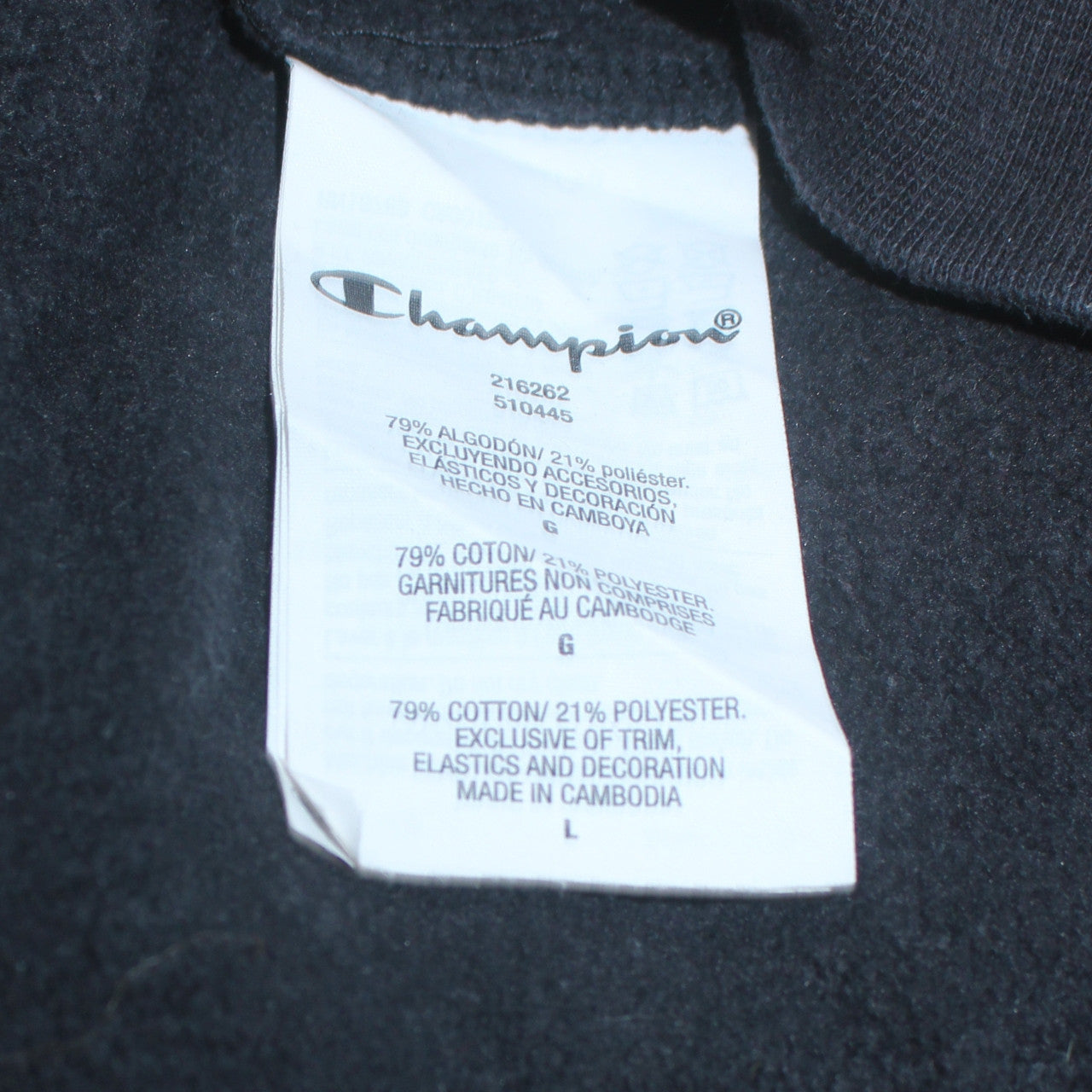 Champion Men's Black Logo Tape Crew Neck Sweatshirt Size L