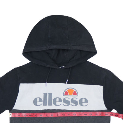 Close-up detail of Ellesse Men’s Grey Pullover Hoodie XS Graphic Logo Fleece