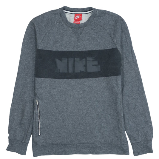 Nike Men's Grey Crew Neck Pullover Sweatshirt M Sports Logo Zip
