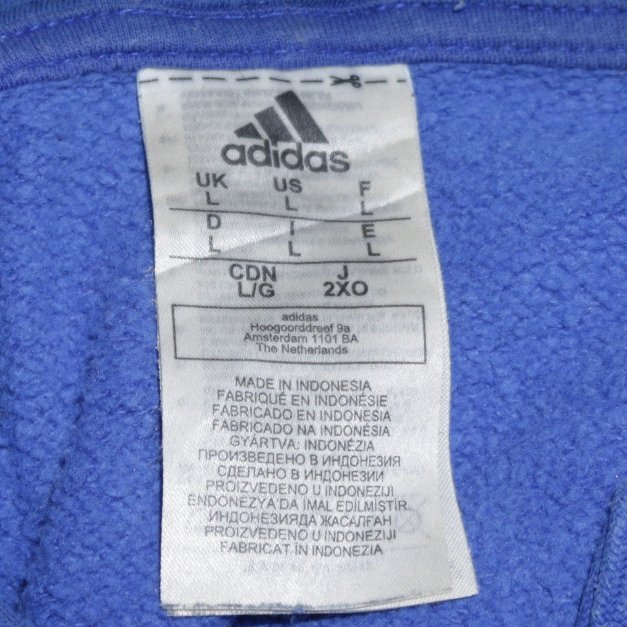 Adidas Men Blue Pullover Hoodie L Sports Logo Fleece