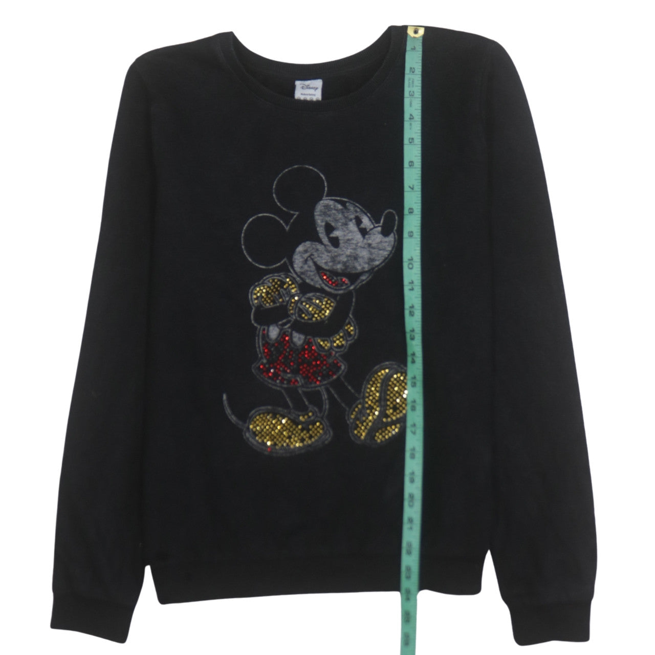 Disney Women Black Sequin Minnie Mouse Pullover Sweatshirt Size 14
