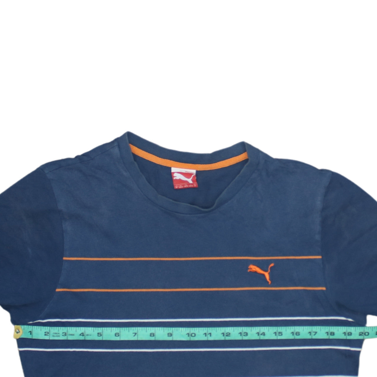 Puma Men's Blue Striped Crew Neck Cotton T-Shirt Size M