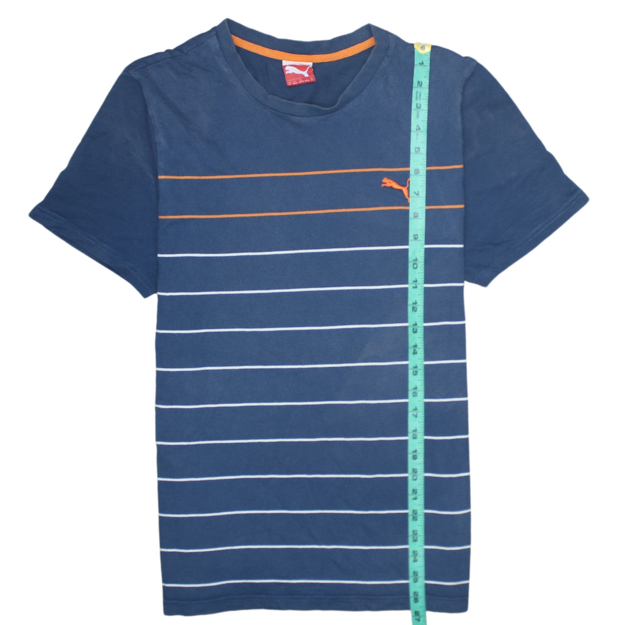 Puma Men's Blue Striped Crew Neck Cotton T-Shirt Size M
