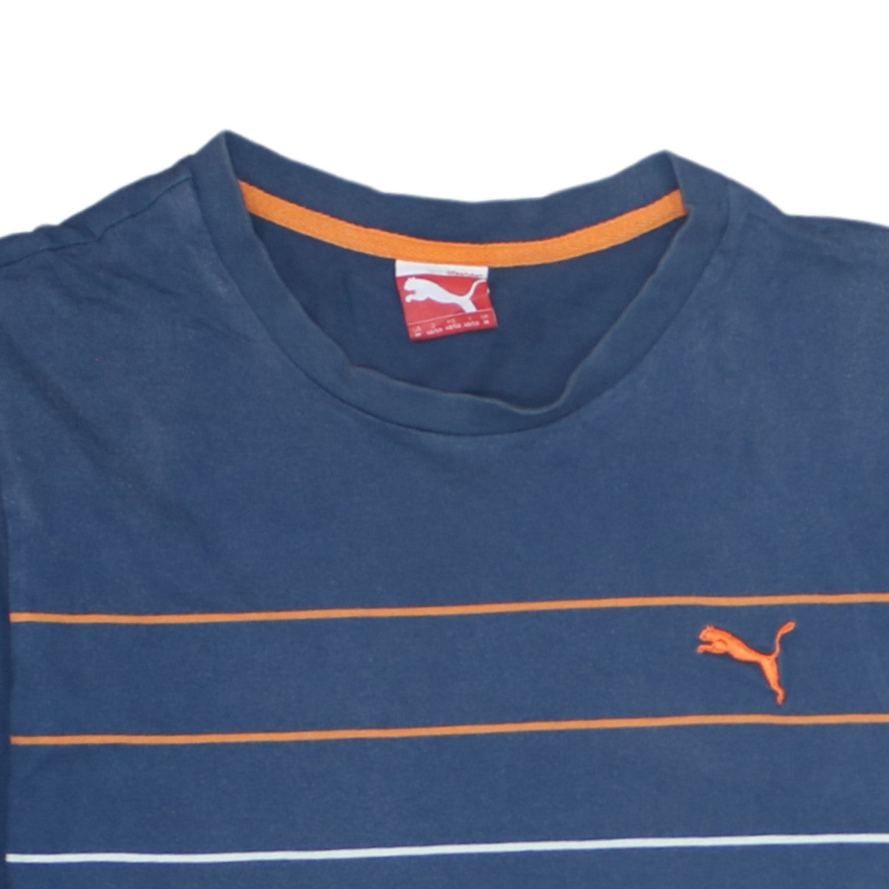 Puma Men's Blue Striped Crew Neck Cotton T-Shirt Size M