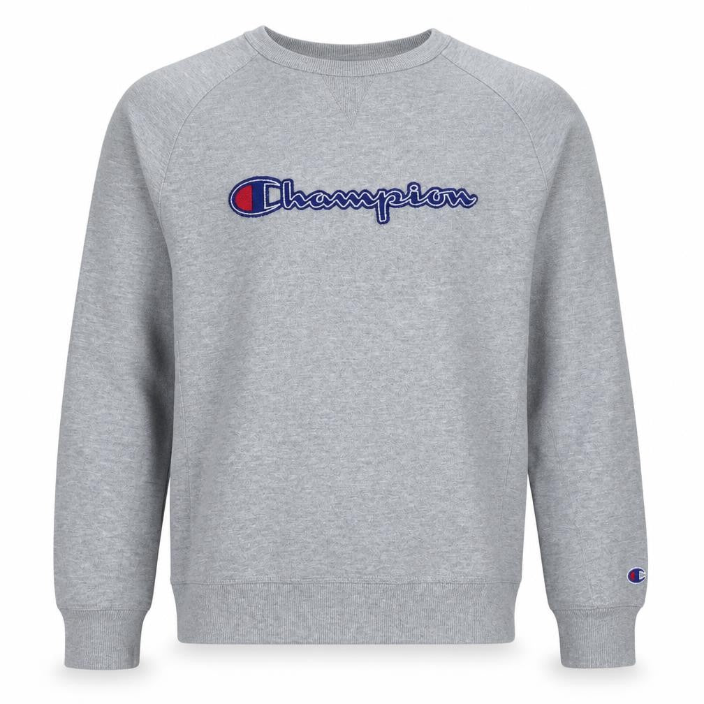 Champion Men's Grey Embroidered Logo Pullover Sweatshirt Medium