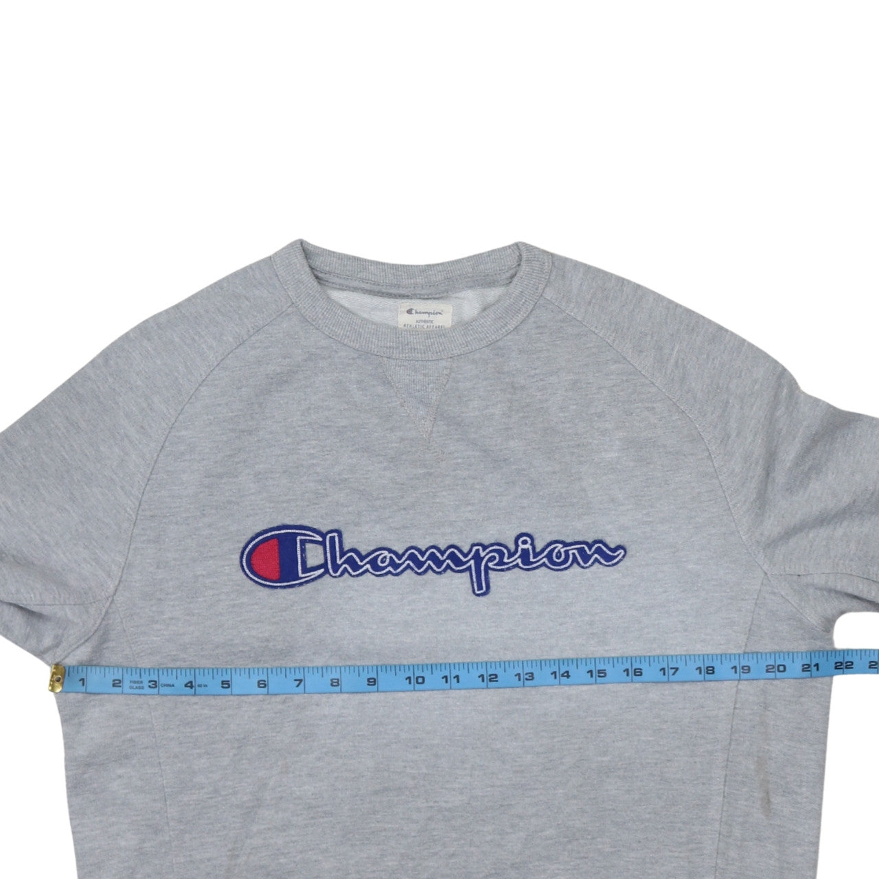 Champion Men's Grey Embroidered Logo Pullover Sweatshirt Medium