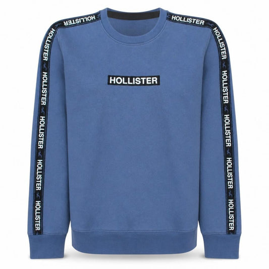 Hollister Men Blue Logo Tape Pullover Sweatshirt Size S