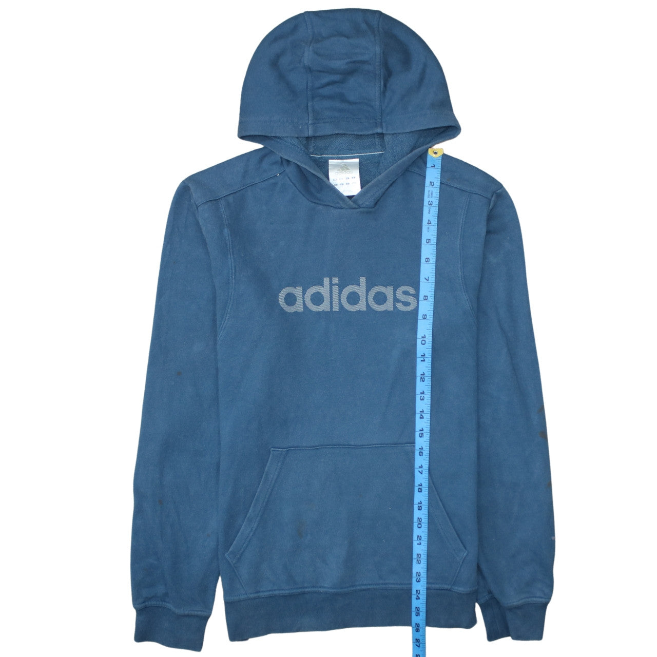 Adidas Men's Blue Pullover Hoodie Size S Cotton Blend Logo Sweatshirt