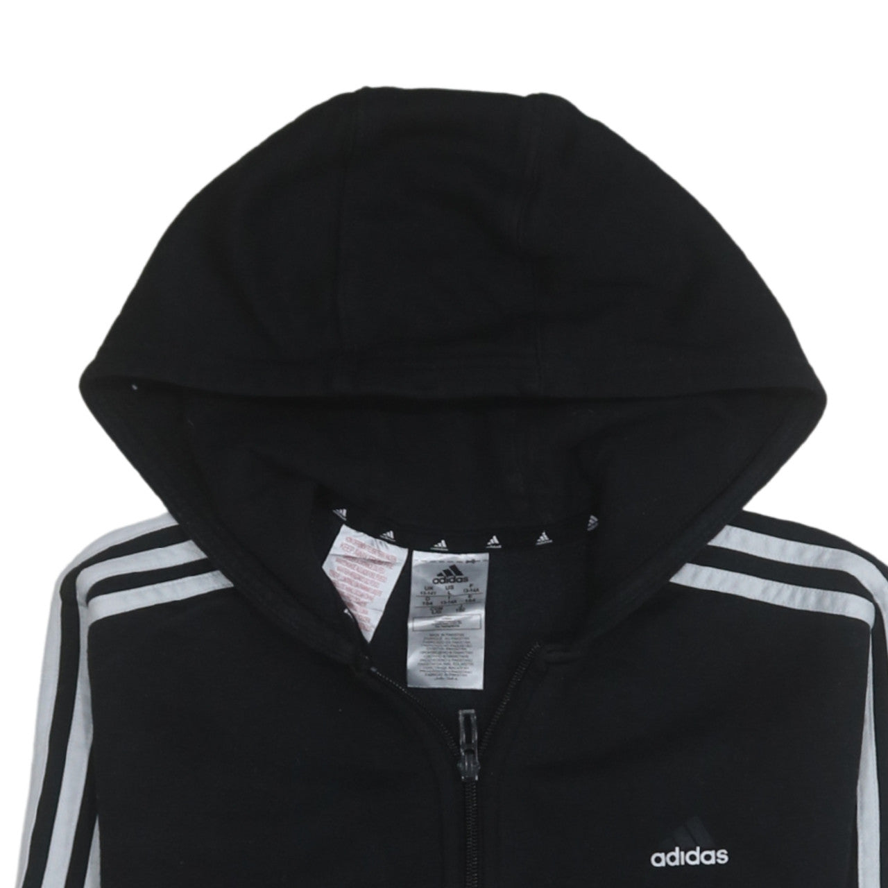 Adidas Boys Black Full Zip Hoodie 13-14 Years Fleece Hooded Sweatshirt