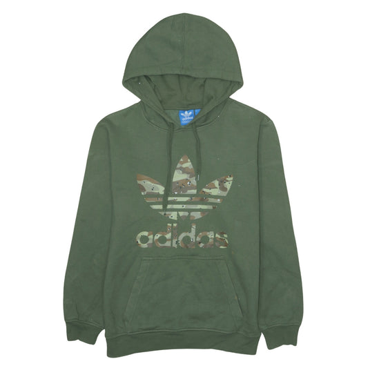 Adidas Men Green Small Pullover Hoodie Camouflage Logo Fleece