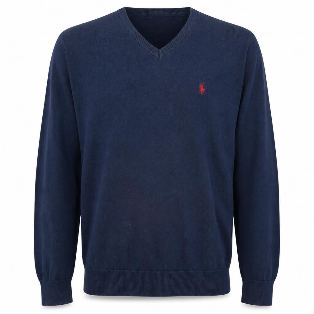 Ralph Lauren Men's Blue XL V-Neck Cotton Pullover Jumper