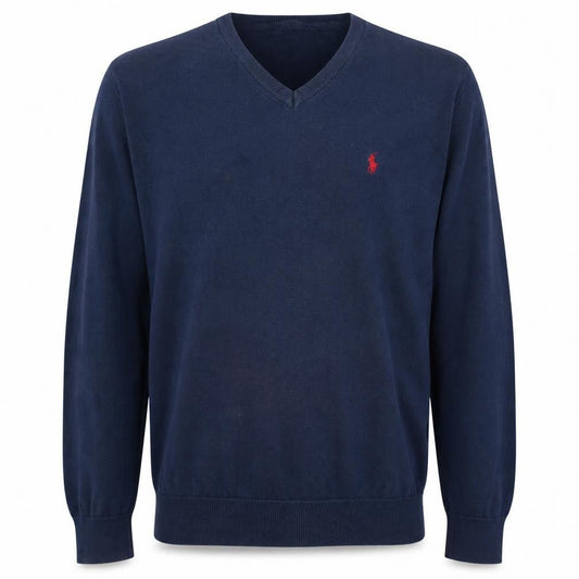 Ralph Lauren Men's Blue XL V-Neck Cotton Pullover Jumper