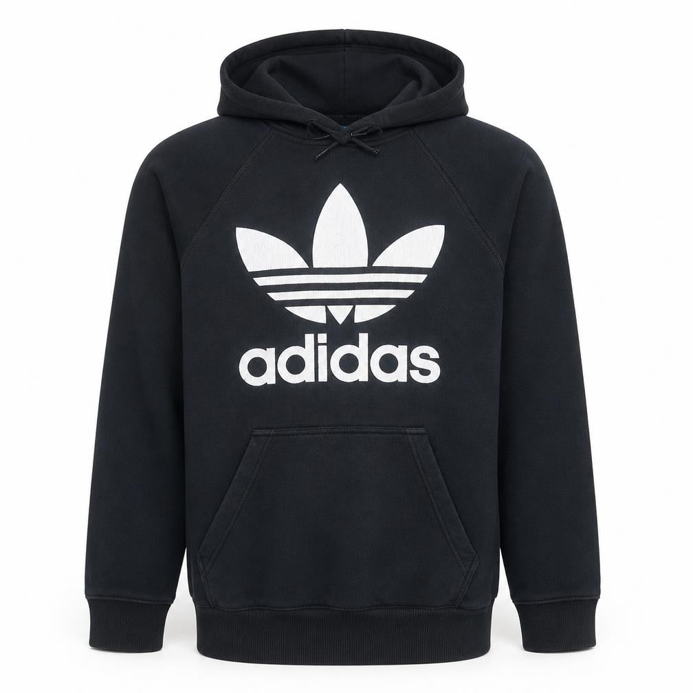 adidas Mens Black Pullover Hoodie Small Logo Fleece Sweatshirt