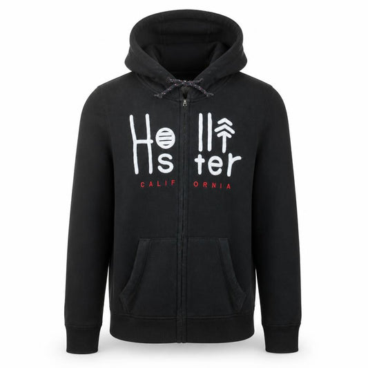 Hollister Men's Black Full Zip Hoodie S Logo Fleece Sweatshirt