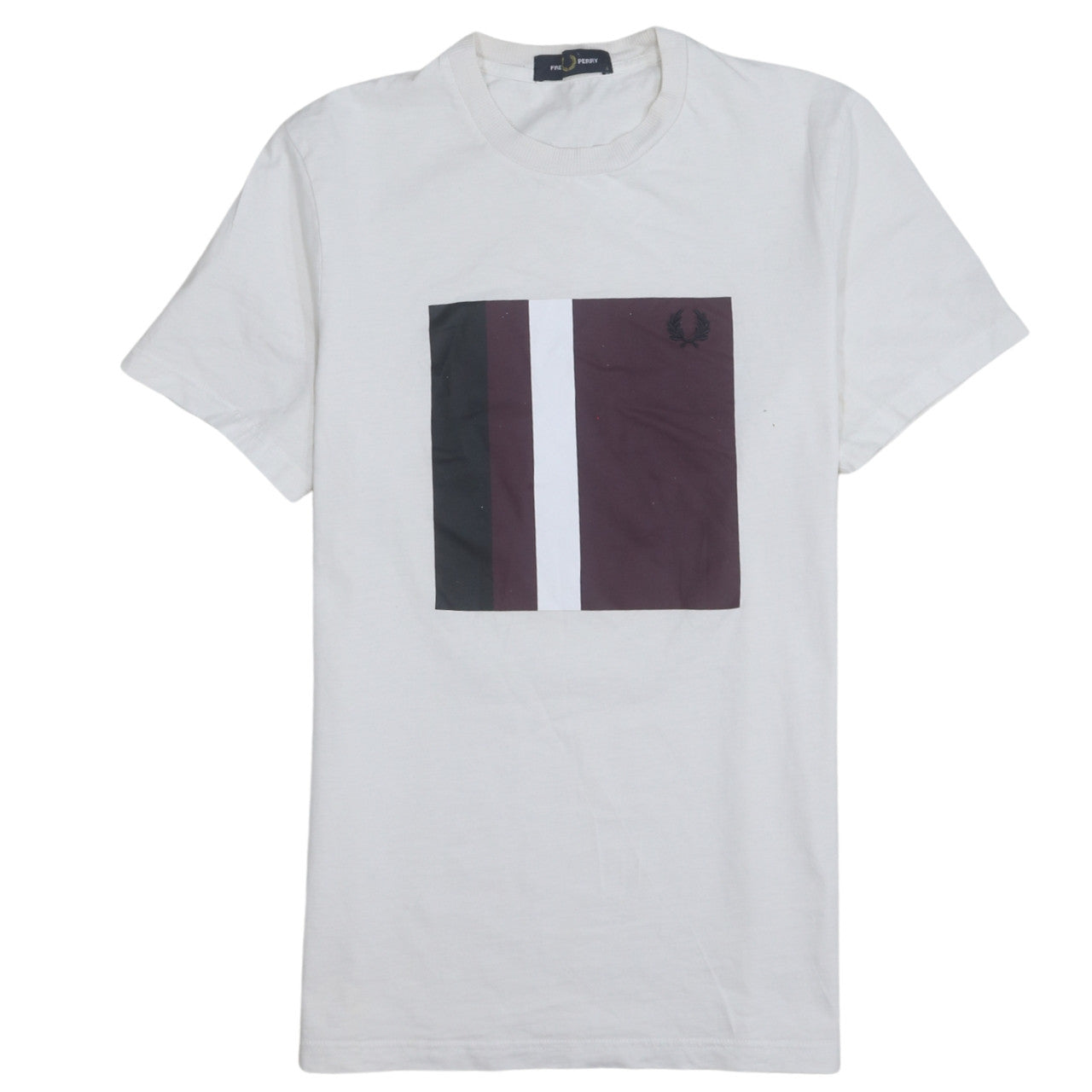 Fred Perry Men’s White Colourblock Crew Neck Cotton T-Shirt Size S