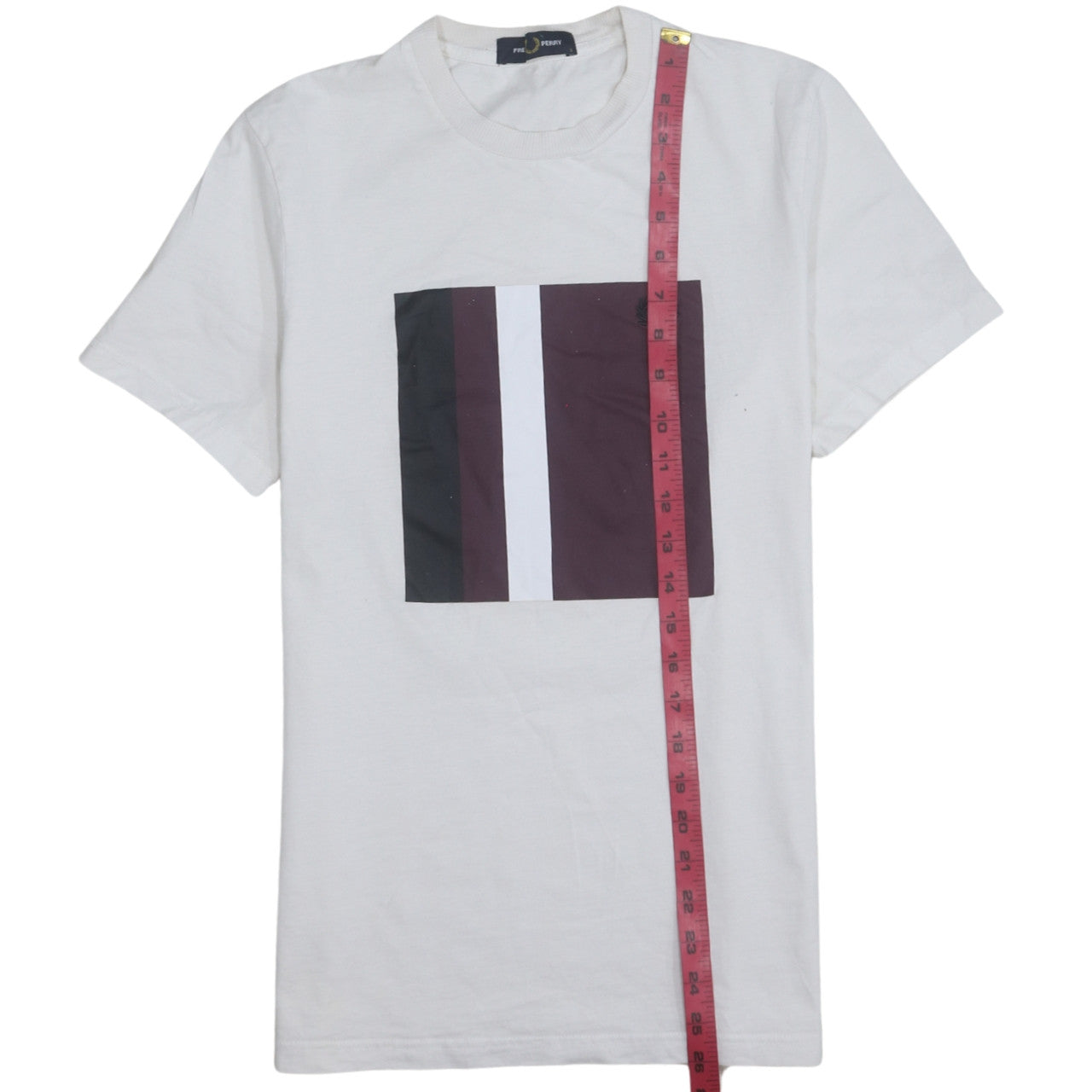 Fred Perry Men’s White Colourblock Crew Neck Cotton T-Shirt Size S