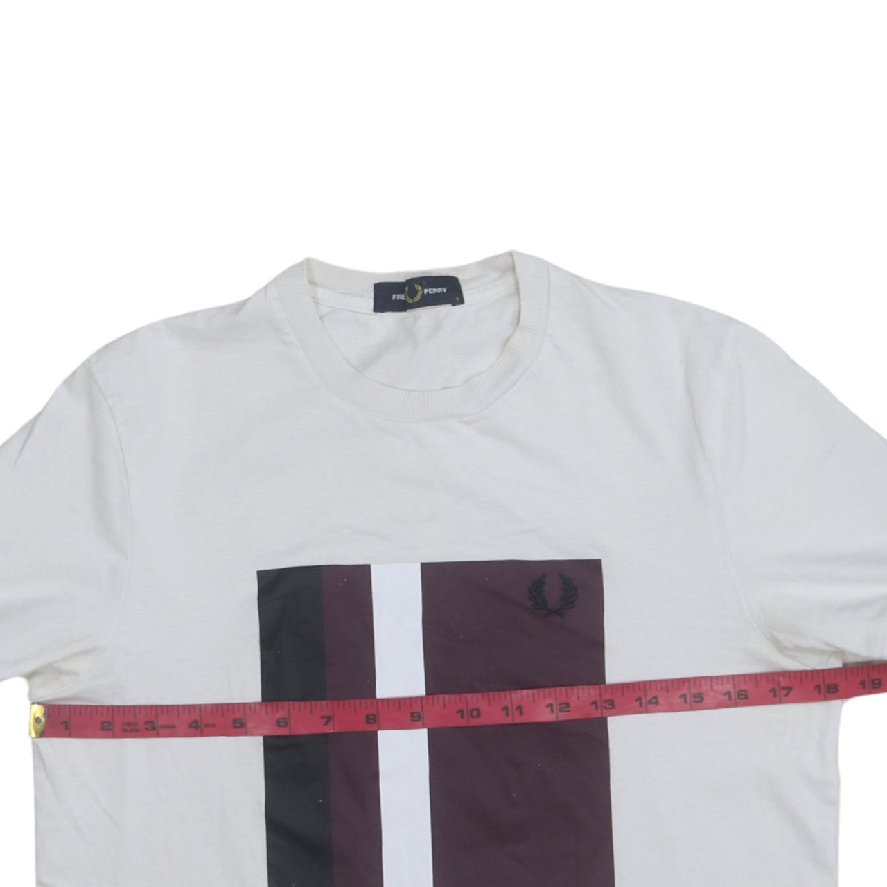 Fred Perry Men’s White Colourblock Crew Neck Cotton T-Shirt Size S