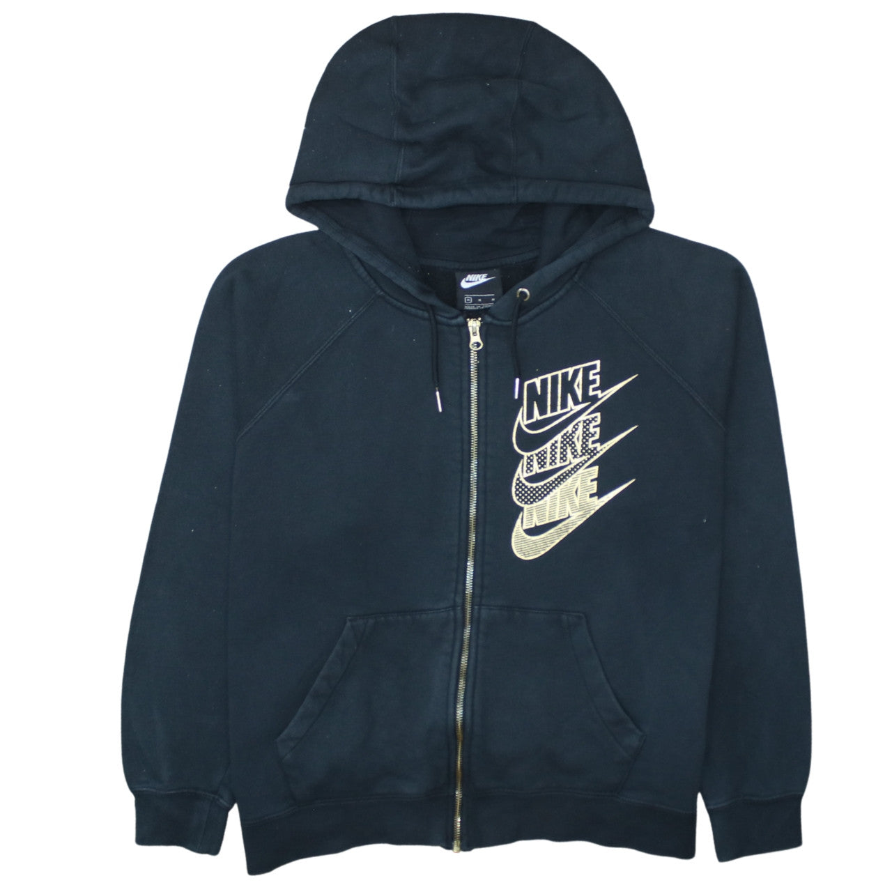 Nike Women's Black Gold Full Zip Hoodie M Cotton Blend Casual