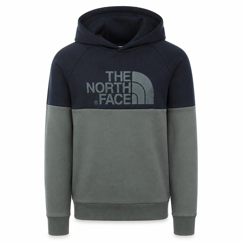 The North Face Boys Green Pullover Hoodie L Colourblock Logo Sweatshirt