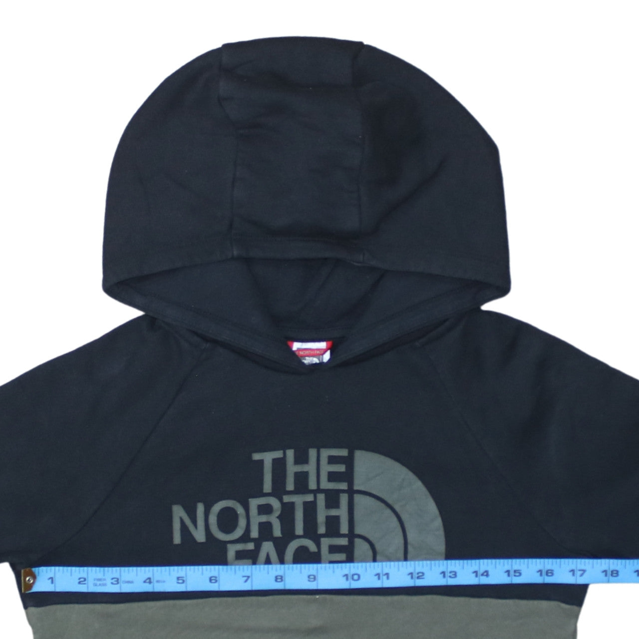 The North Face Boys Green Pullover Hoodie L Colourblock Logo Sweatshirt
