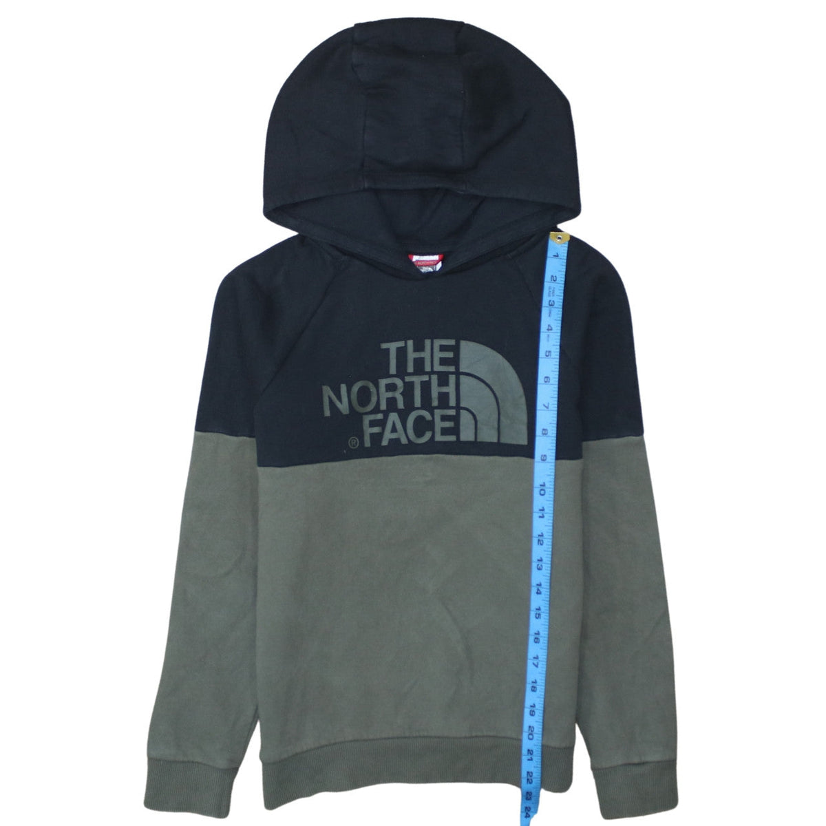 The North Face Boys Green Pullover Hoodie L Colourblock Logo Sweatshirt