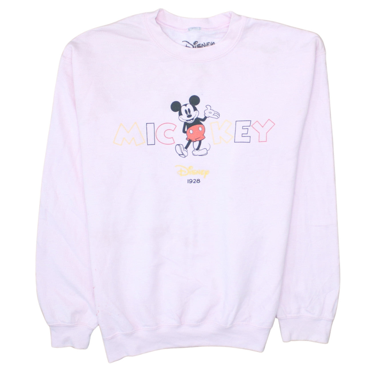 Disney Women Pink Mickey Mouse Sweatshirt Size 8 Cotton Crew Neck