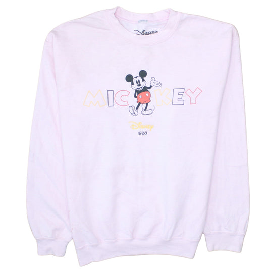 Disney Women Pink Mickey Mouse Sweatshirt Size 8 Cotton Crew Neck