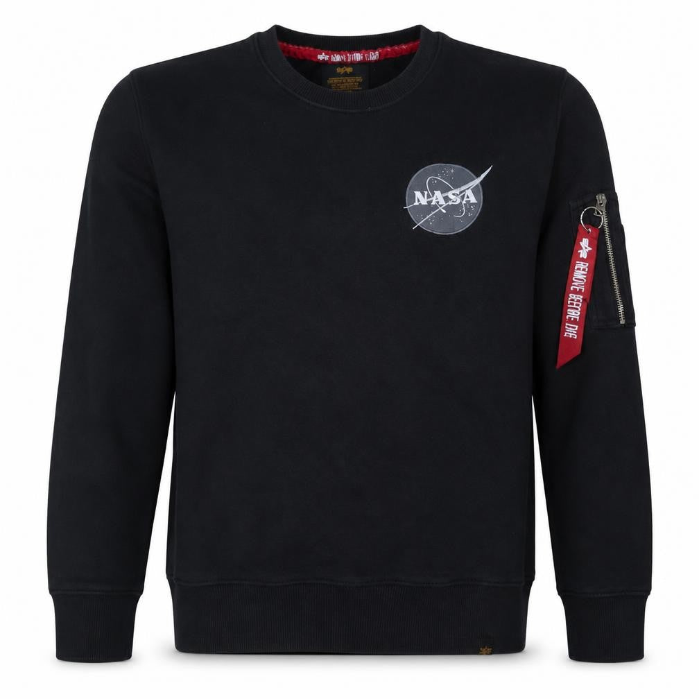 Alpha Industries Men's Black NASA Logo Sweatshirt M Regular Fit