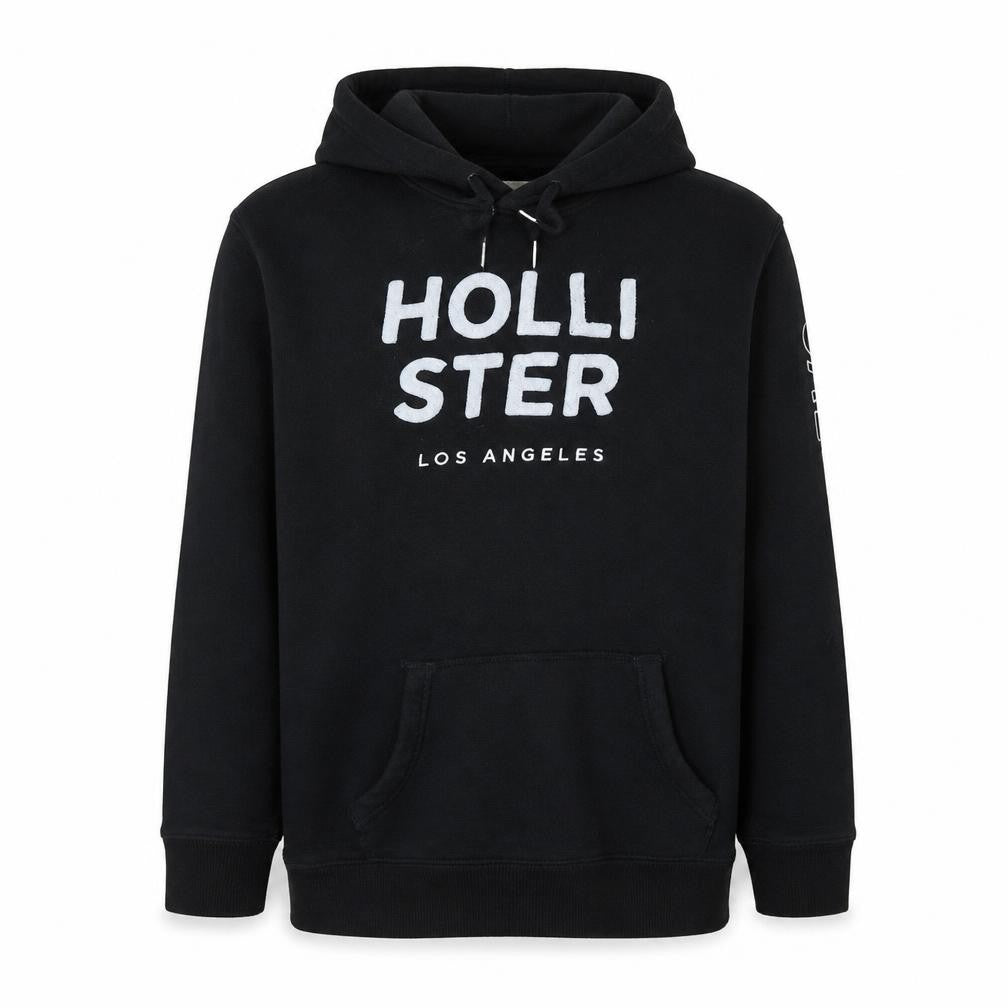 Hollister Mens Black Pullover Hoodie L Logo Graphic Fleece Sweatshirt