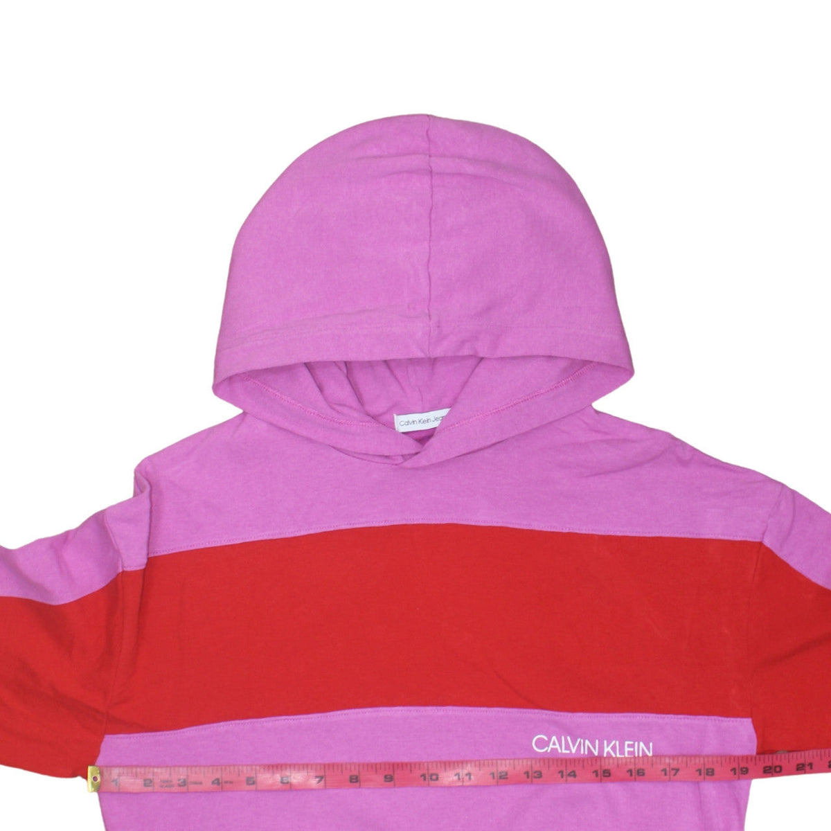 Calvin Klein Jeans Girls Pink Colourblock Hooded Pullover Sweatshirt Size 14 Years