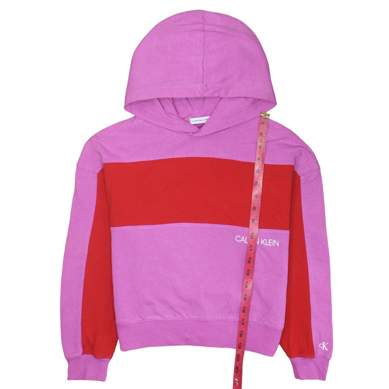 Calvin Klein Jeans Girls Pink Colourblock Hooded Pullover Sweatshirt Size 14 Years
