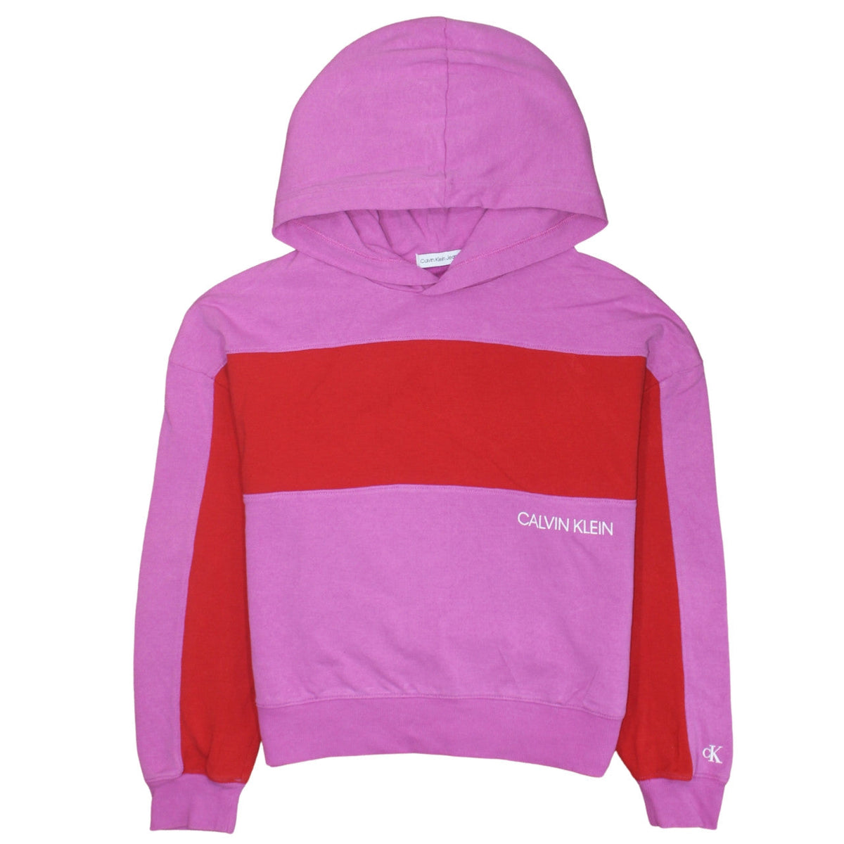 Calvin Klein Jeans Girls Pink Colourblock Hooded Pullover Sweatshirt Size 14 Years