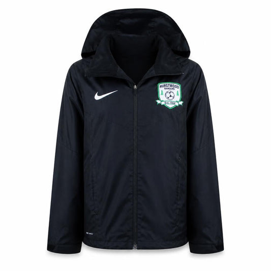 Front view of Nike boys’ black hooded windbreaker jacket 10-12 years water resistant football