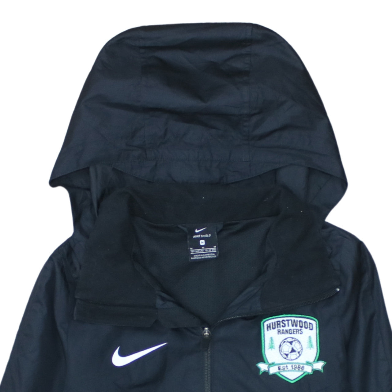 Nike Boys Black Hooded Windbreaker Jacket 10-12 Years Water Resistant Football