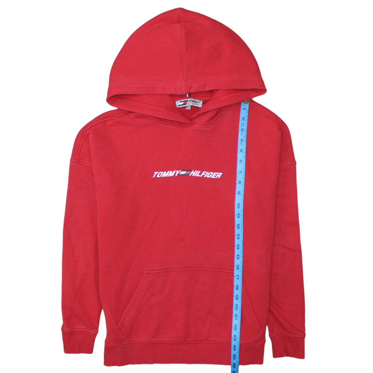 Tommy Hilfiger Men's Red Pullover Hoodie M Logo Fleece Sweatshirt