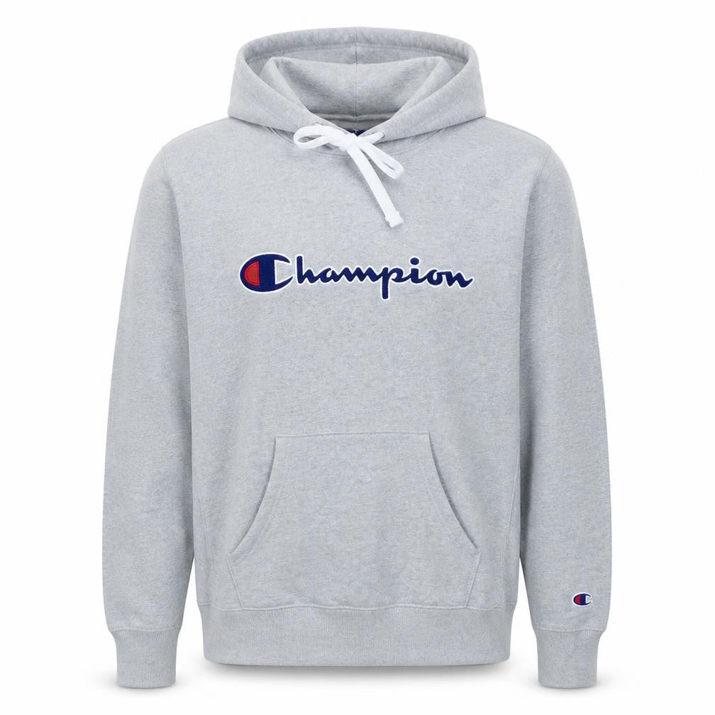 Champion Mens Grey Pullover Hoodie Medium Embroidered Logo