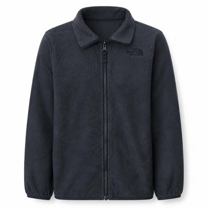 Front view of The North Face boys’ black fleece full zip jacket, size M