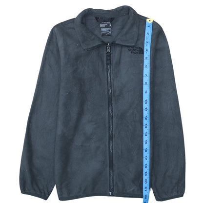 Close-up detail of The North Face boys’ black fleece full zip jacket, size M