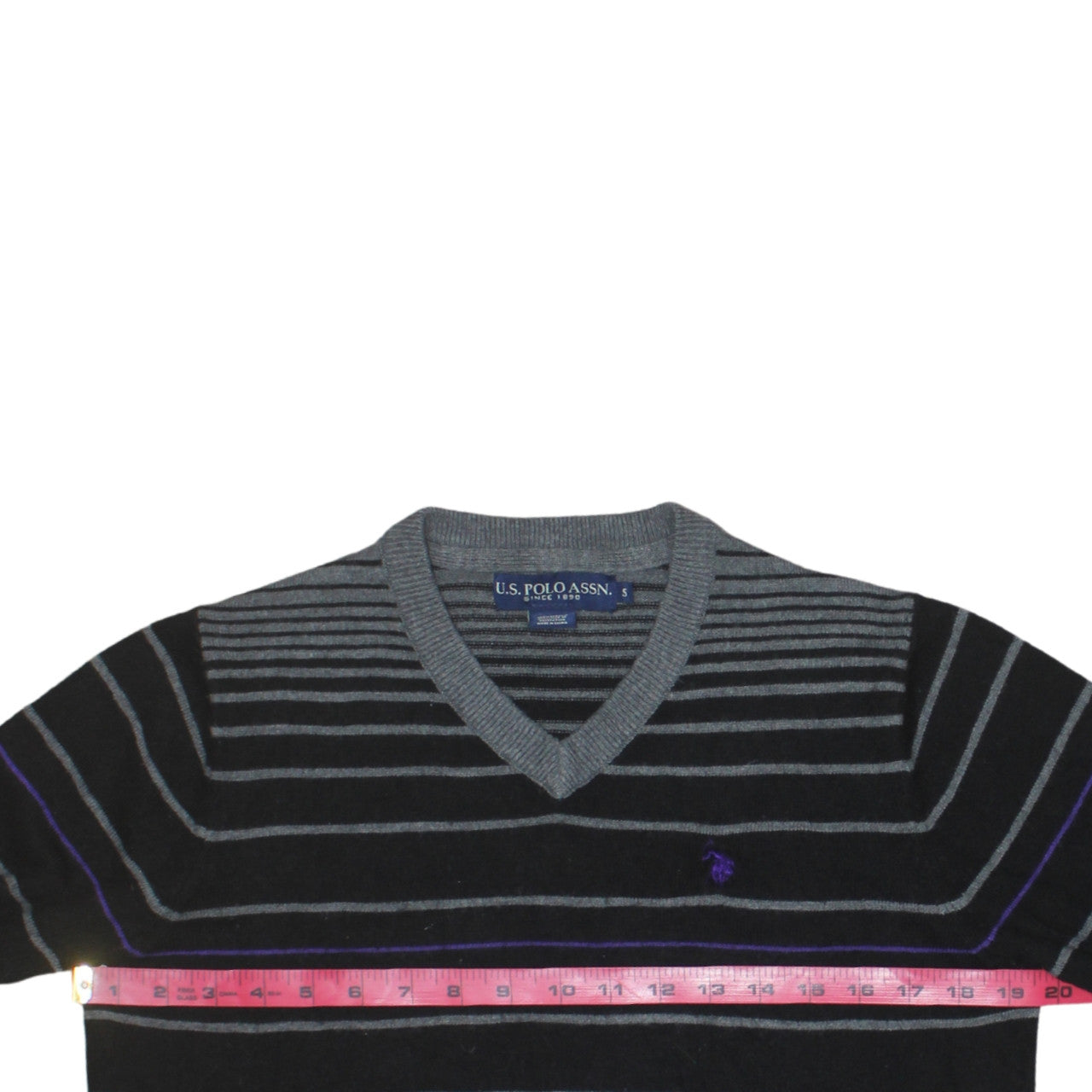 U.S. Polo Assn. Men's Black Striped V-Neck Jumper Size S