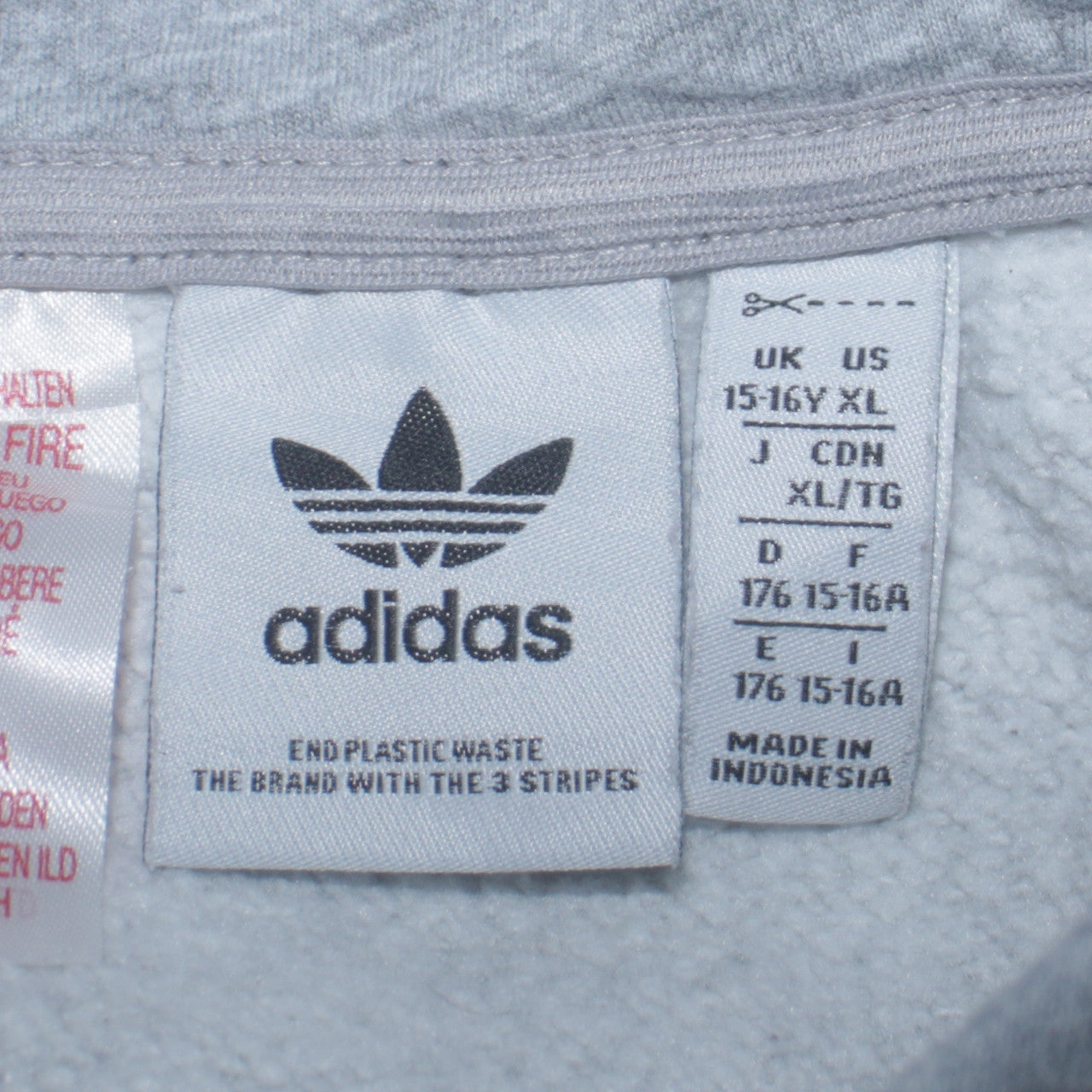 Adidas Boys Grey Pullover Hoodie 15-16 Years XL Fleece Lined Casual Top