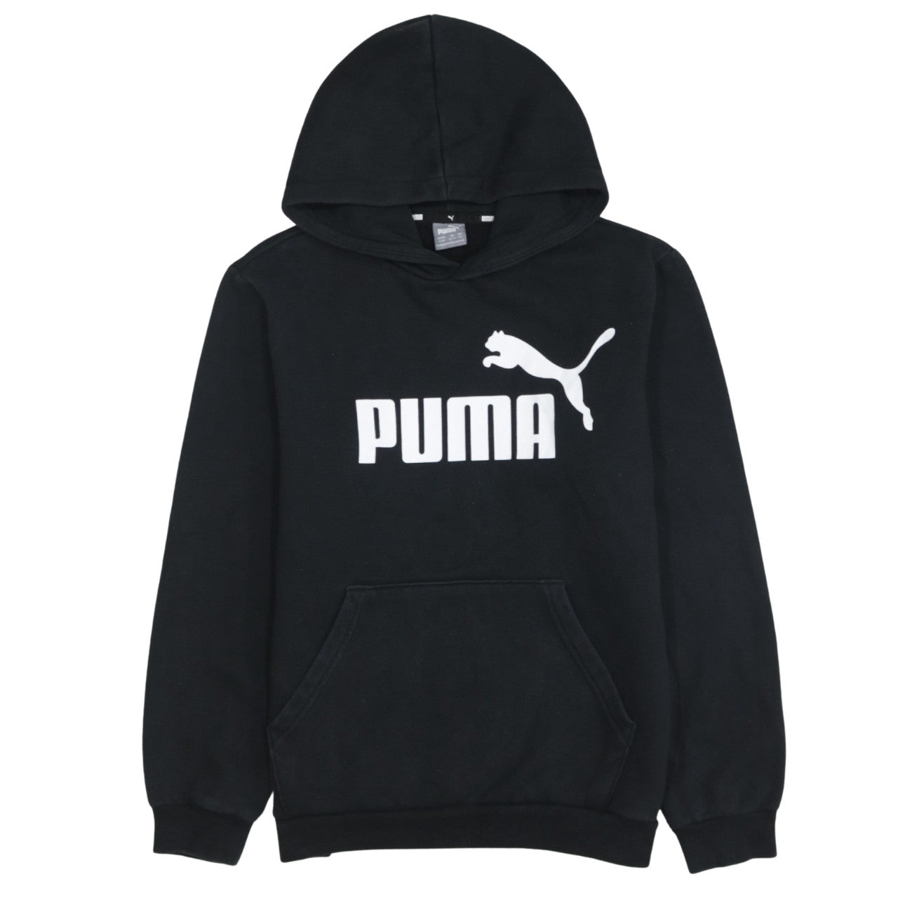 Puma Boys Black Pullover Hoodie 13-14 Years Regular Fit Logo Fleece