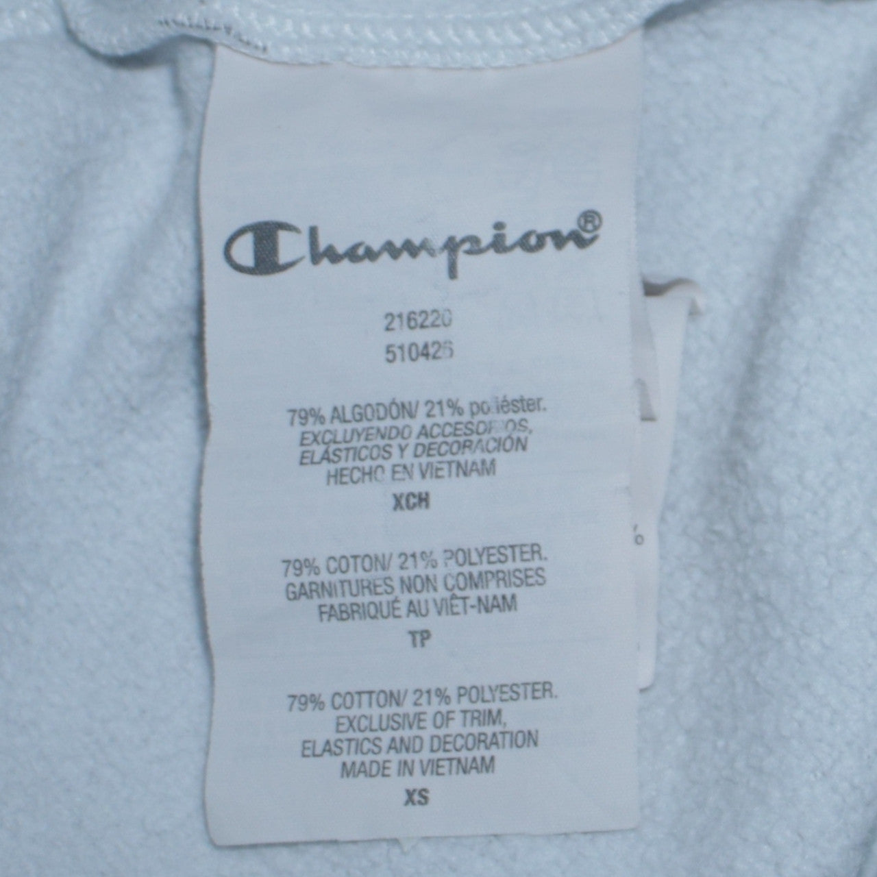 Champion Women’s Light Blue XS Pullover Hoodie All Over Logo Print