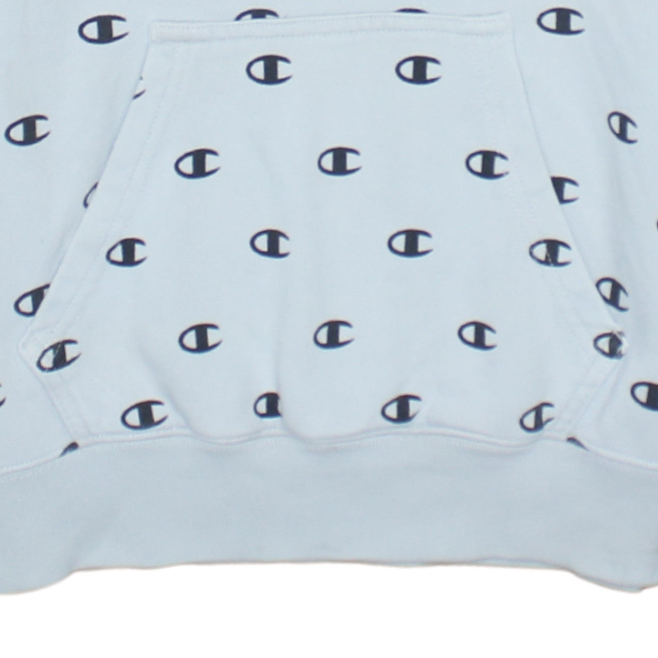 Champion Women’s Light Blue XS Pullover Hoodie All Over Logo Print