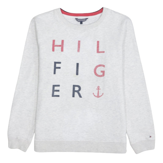 Tommy Hilfiger Womens Grey Logo Sweatshirt M Crew Neck Cotton Blend