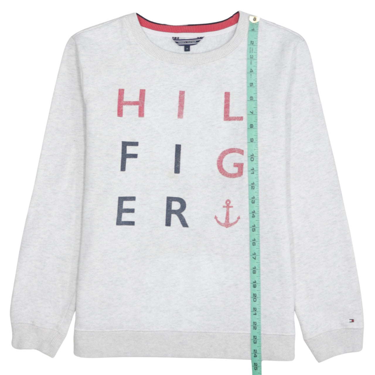 Tommy Hilfiger Womens Grey Logo Sweatshirt M Crew Neck Cotton Blend