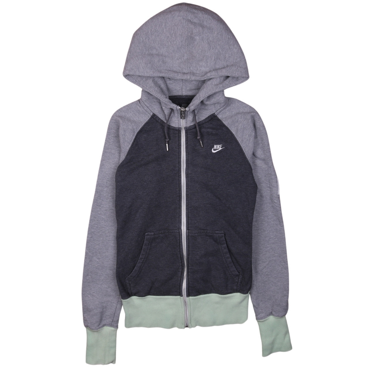 Nike Women Grey Colourblock Full Zip Hoodie XS Cotton Blend