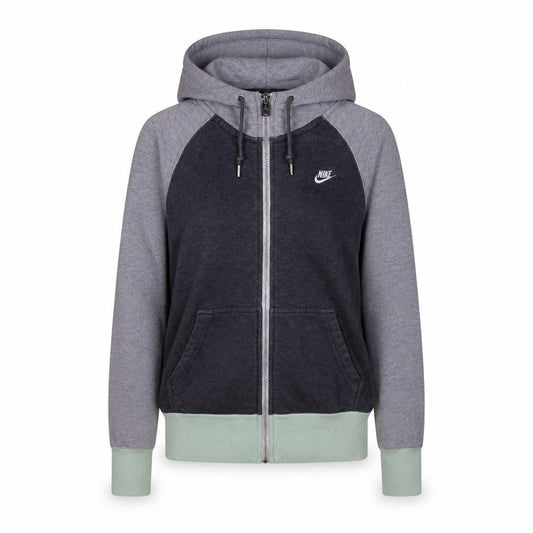 Nike Women Grey Colourblock Full Zip Hoodie XS Cotton Blend