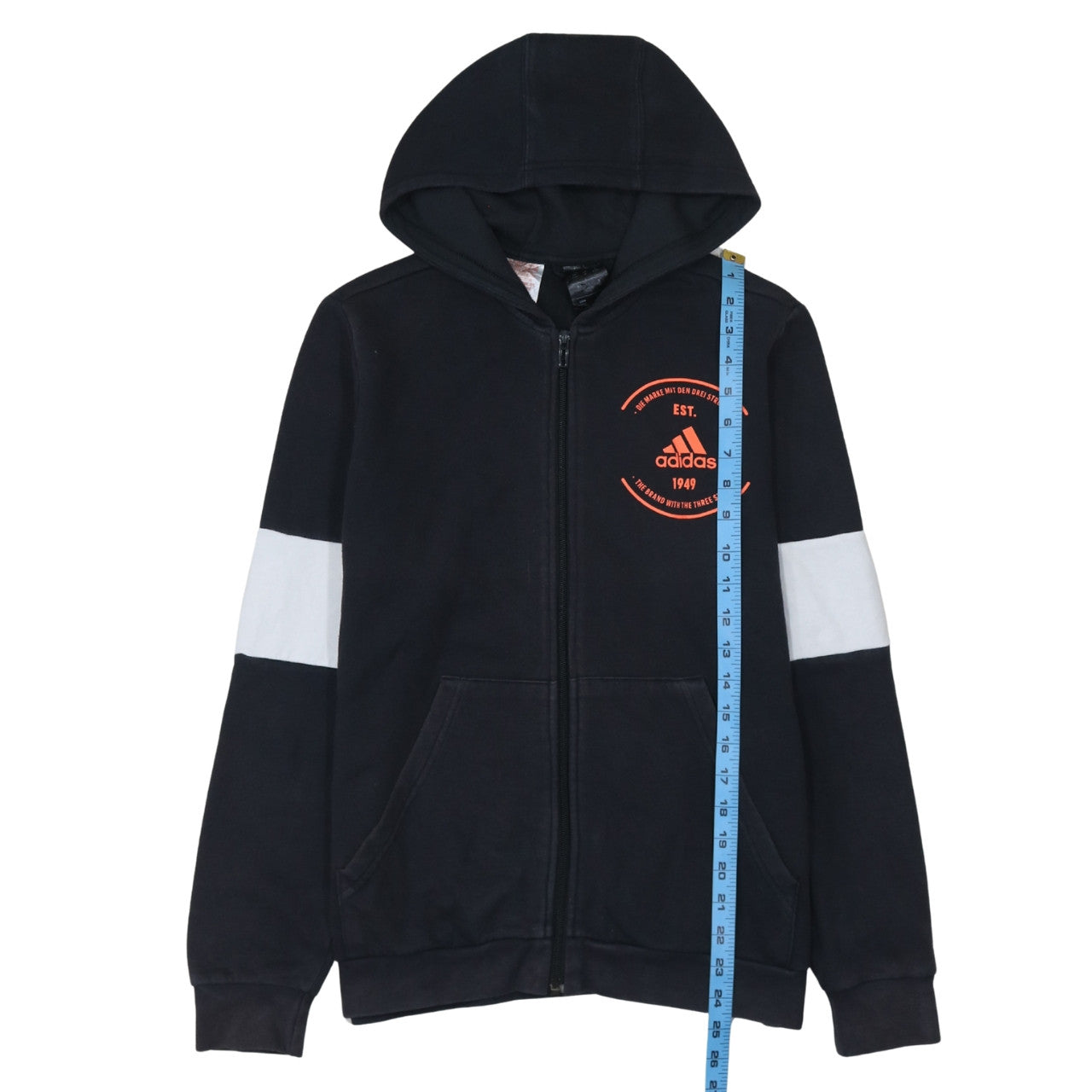 Adidas Boys Black Full Zip Hoodie 11-12 Years Cotton Blend Sportswear